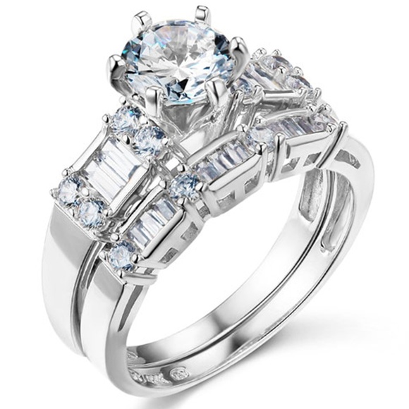 14K 1.25 CT Round-Cut & Baguette CZ Ring Set